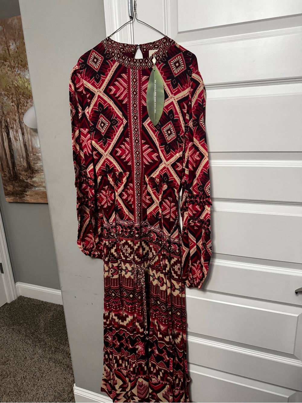 FARM Rio Red and Cream Geometric Maxi Dress